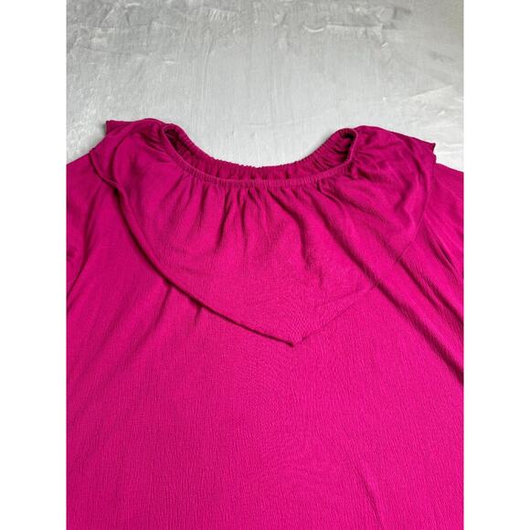 Catherines Top Womens 2X 22/24W Pink Textured Knit Round Neck 3/4 Sleeve Stretch - Picture 3 of 11